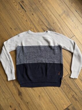 Roots Women's Colorblock Crewneck Sweater in Cream, Gray & Navy